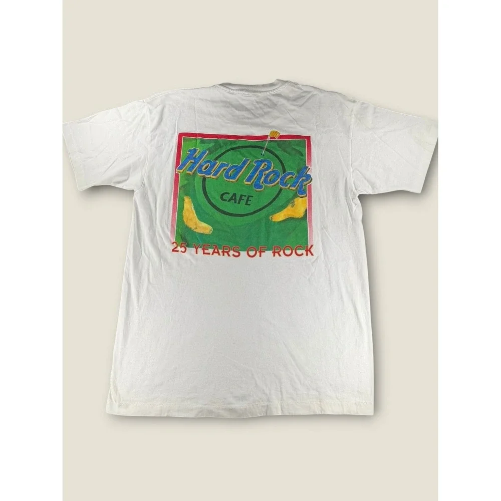 Hard Rock Cafe 25 Years of Rock T-Shirt Mens XL White Cotton Graphic Tee Vintage